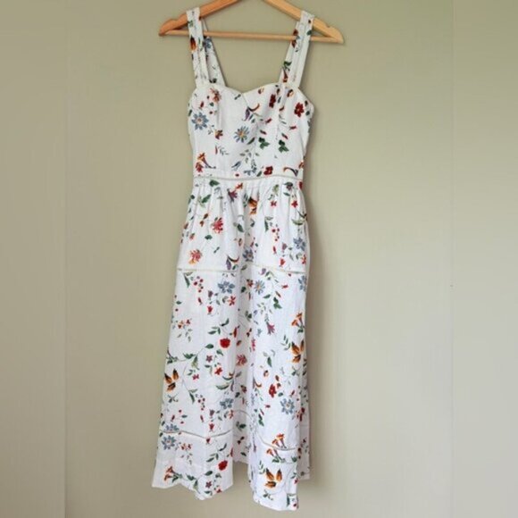 NEW Reformation Everett Linen Midi Dress Corsini White Multi Floral | US 6 UK 10 - Picture 7 of 16